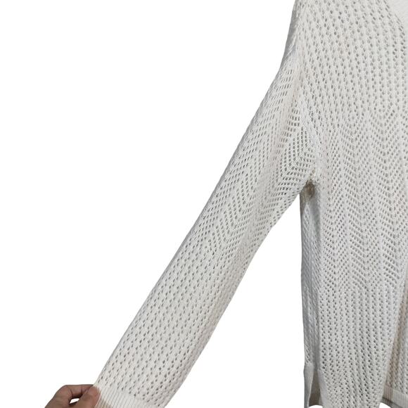 4564) LOFT White Open Knit Weave Knitted Relaxed Pullover Sweater Large - Picture 5 of 9